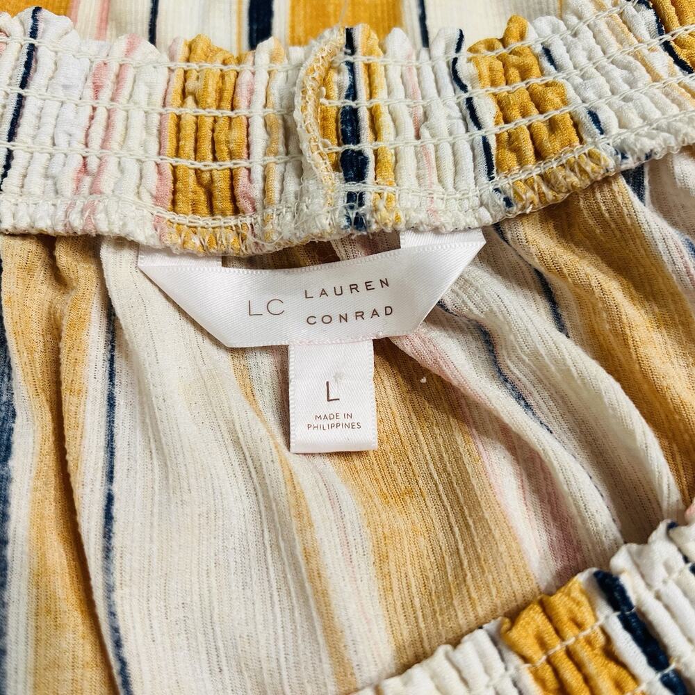 Lauren Conrad Off The Shoulder Gauzy Top Shirt Size L Yellow Striped Festival - Picture 5 of 5